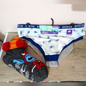 Disney Stitch Briefly Stated 3-Pack Hipster Panties & Slipper Socks Bund…